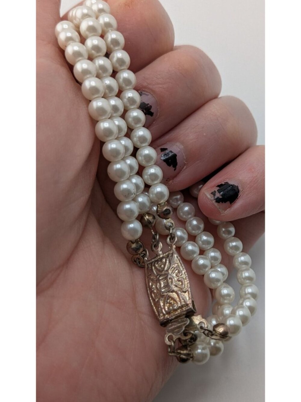 Vintage Faux Pearl Necklace Bracelet Set Rhinestone Victorian Elegance Jewelry - Picture 14 of 14